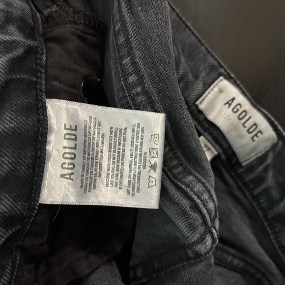 AGOLDE Toni Jeans Women's 27 Black Stretch Distressed Frayed Straight Mid Rise - Picture 15 of 16